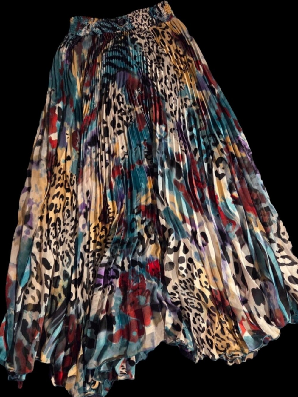 Pleated Multicolor Animal Print Maxi Skirt - No Brand Listed